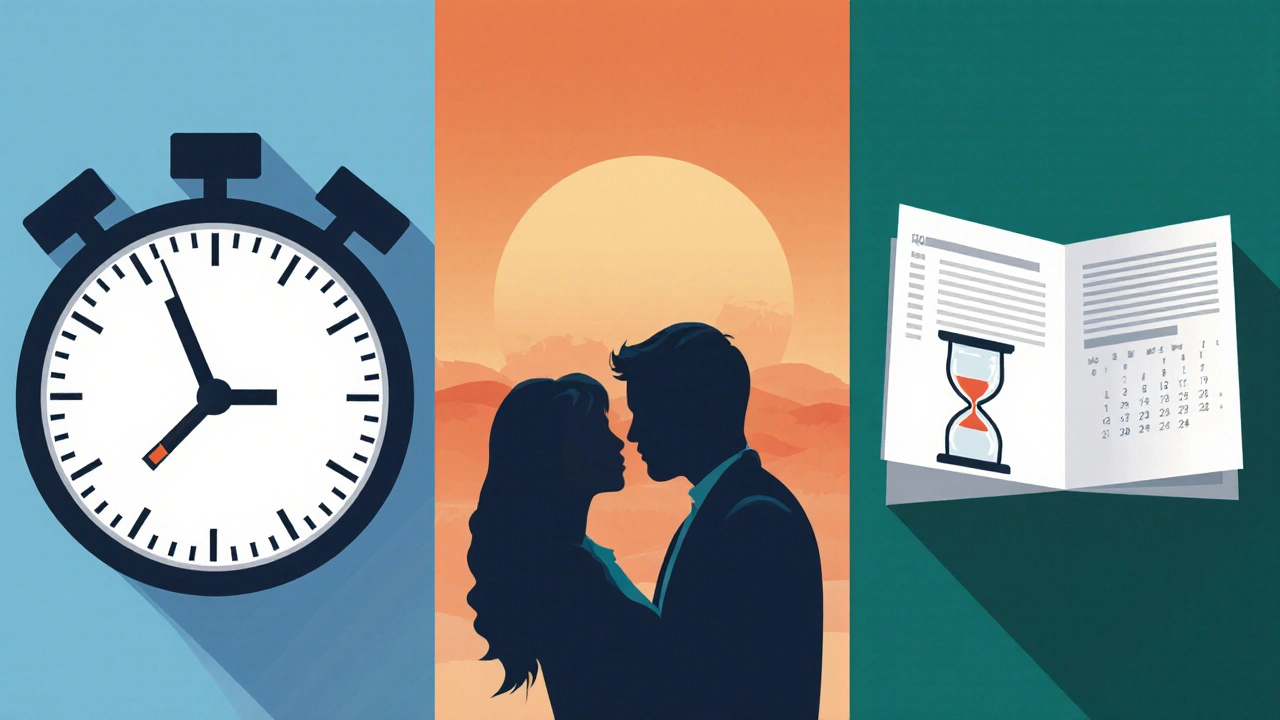 Three panels showing fast onset clock, 4‑6 hour window, and 36‑hour weekend calendar.