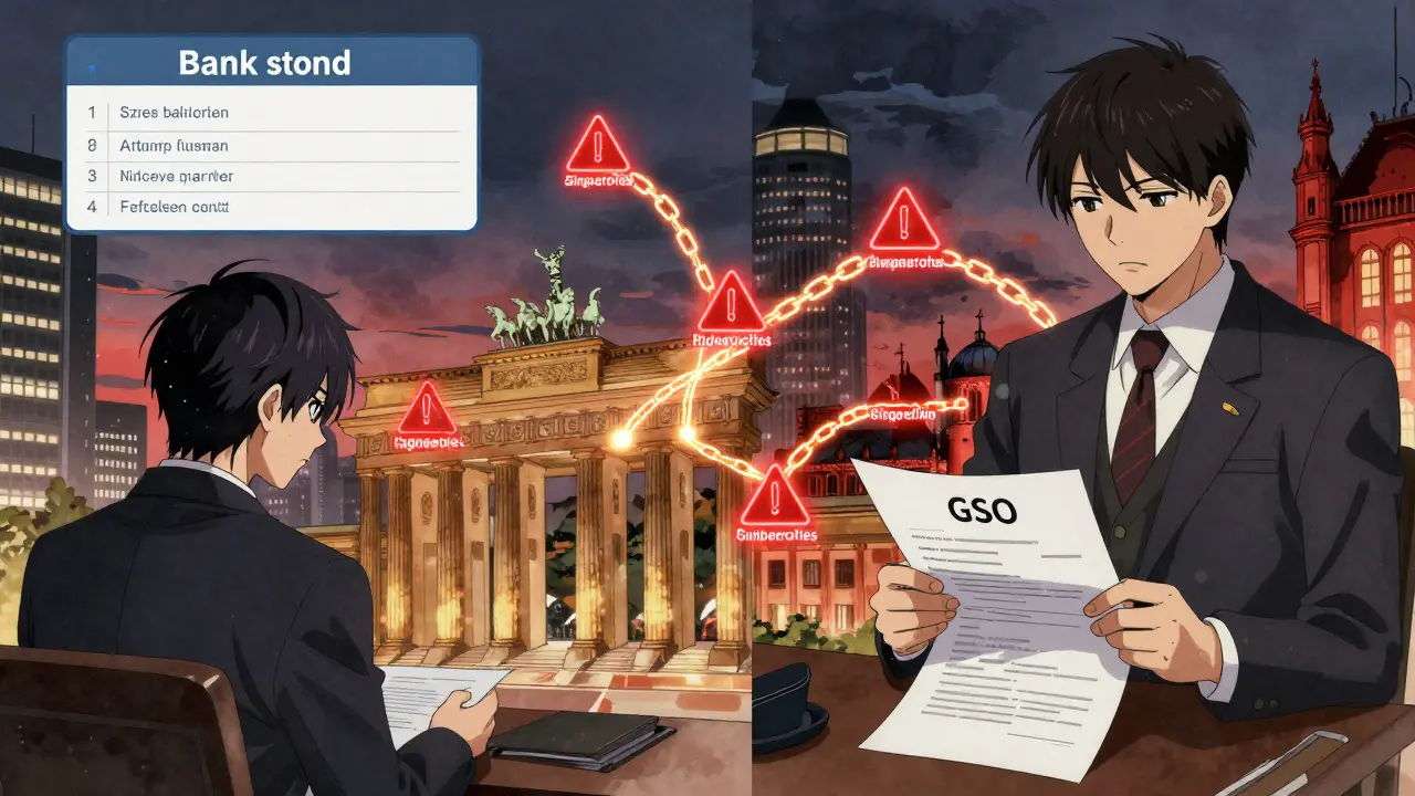 A split-panel scene showing a debtor in Tokyo and a lawyer in London connected by glowing international court networks.