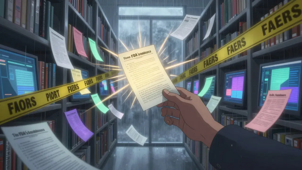 A digital archive of safety reports glows as one triggers global warning alerts.