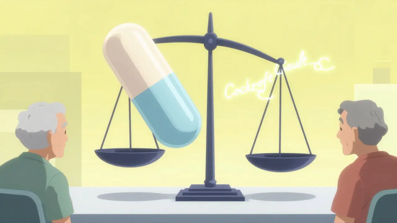 Stylized anime image of a medicine tablet on a scale balanced with a mathematical formula.